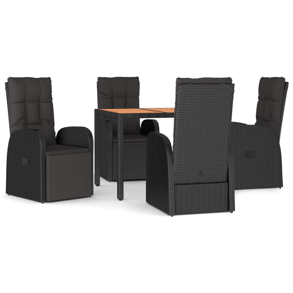 5 részes fekete polyrattan kerti étkezőgarnitúra párnákkal 2