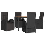 5 részes fekete polyrattan kerti étkezőgarnitúra párnákkal 3