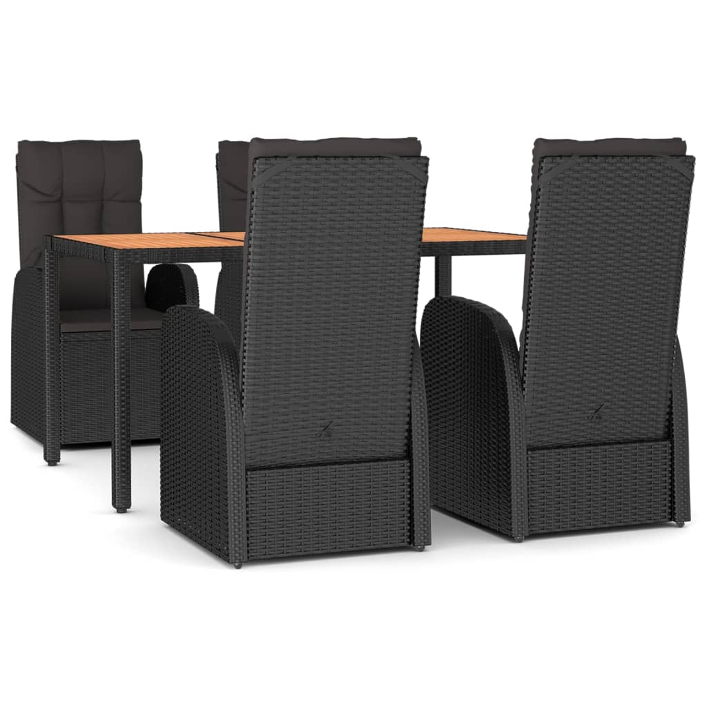 5 részes fekete polyrattan kerti étkezőgarnitúra párnákkal 2