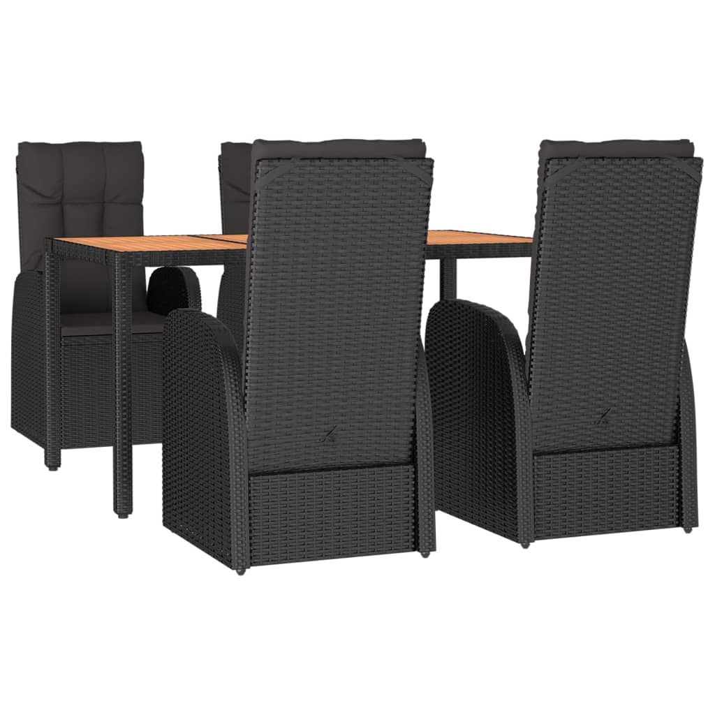 5 részes fekete polyrattan kerti étkezőgarnitúra párnákkal 3