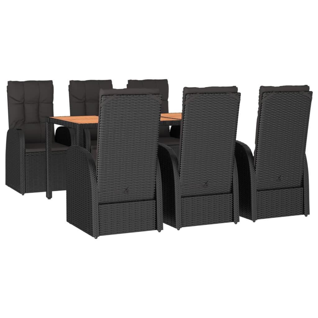 7 részes fekete polyrattan kerti étkezőgarnitúra párnával 3