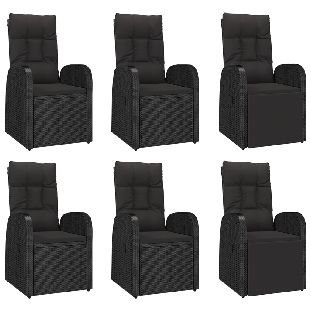 7 részes fekete polyrattan kerti étkezőgarnitúra párnával 4