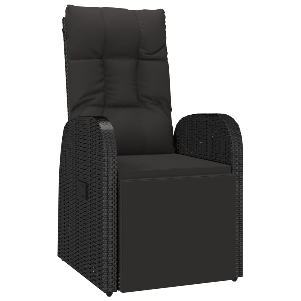 7 részes fekete polyrattan kerti étkezőgarnitúra párnával 6