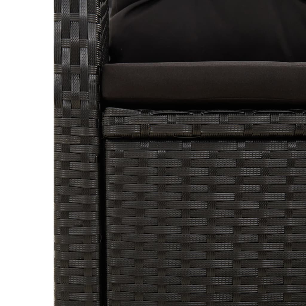7 részes fekete polyrattan kerti étkezőgarnitúra párnával 9