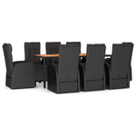 9 részes fekete polyrattan kerti étkezőgarnitúra párnákkal 2