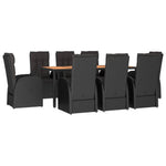 9 részes fekete polyrattan kerti étkezőgarnitúra párnákkal 3