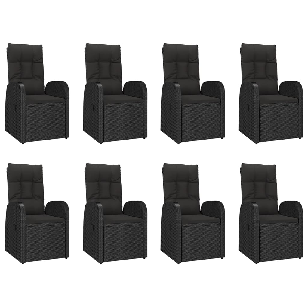 9 részes fekete polyrattan kerti étkezőgarnitúra párnákkal 4