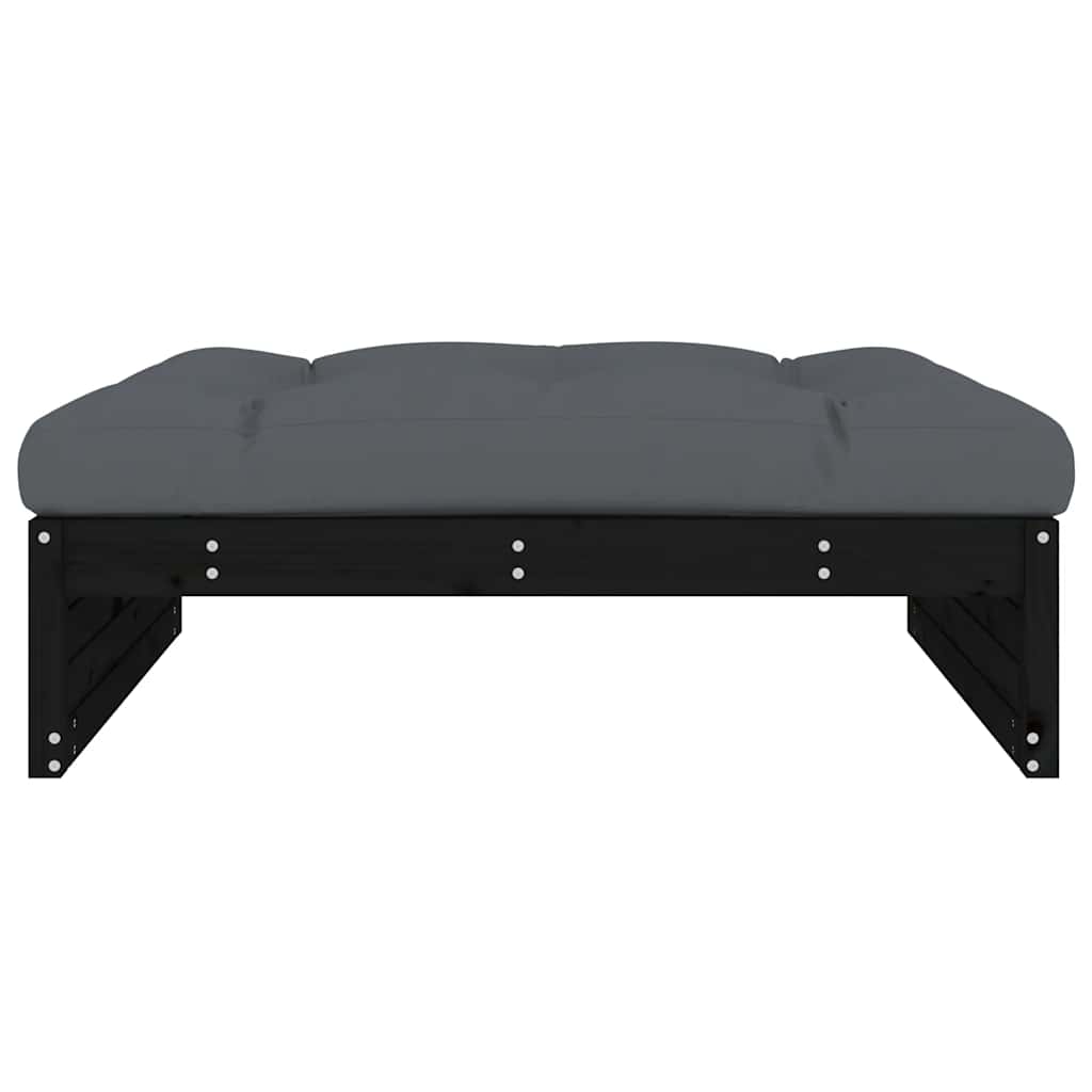 Fekete tömör fenyőfa kerti lábzsámoly párnával 120x80 cm 3
