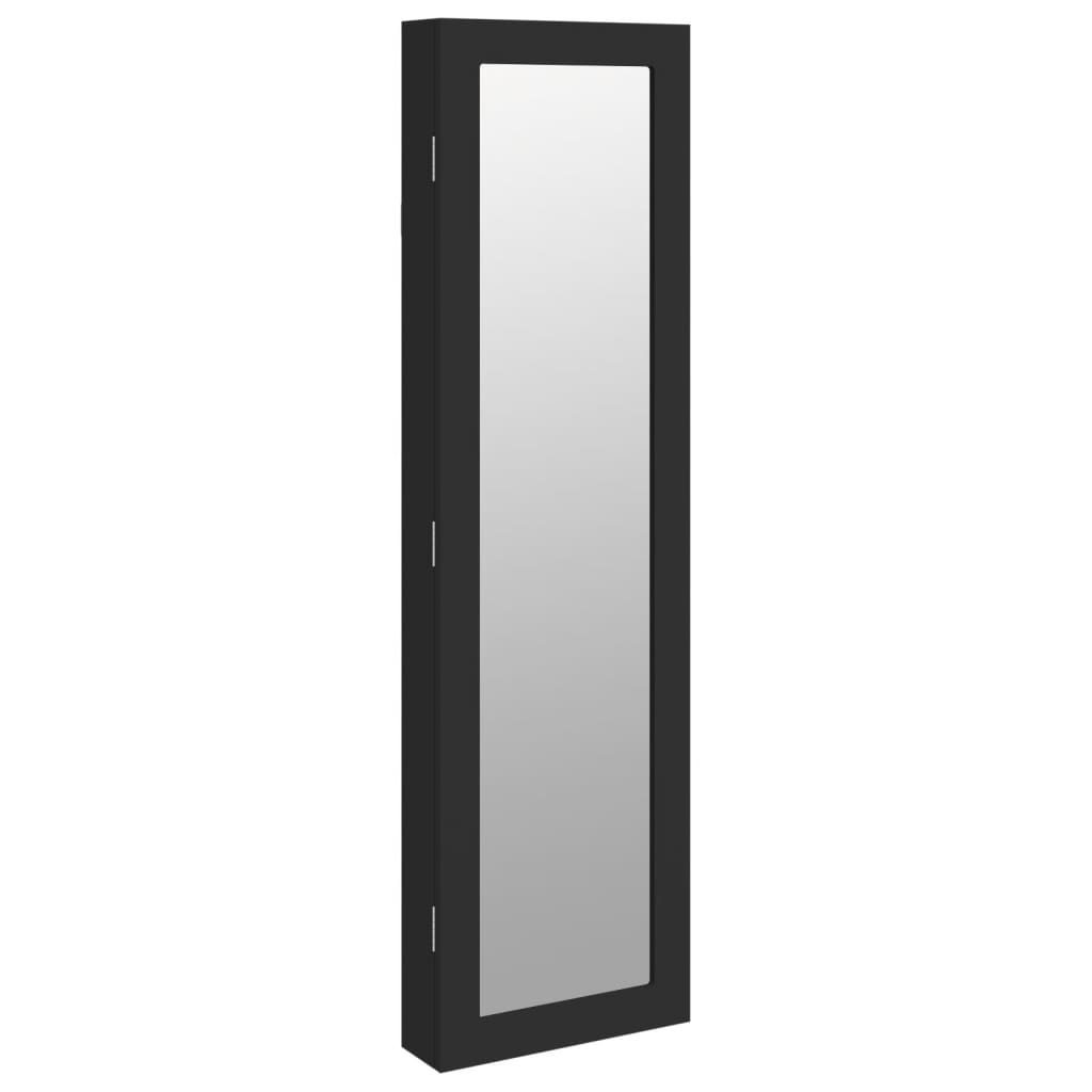Fekete falra szerelhető tükrös ékszerszekrény 30x8,5x106 cm 2