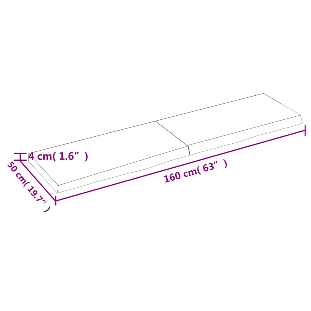 Sötétbarna kezelt tömör tölgyfa fali polc 160 x 50 x (2-4) cm 10
