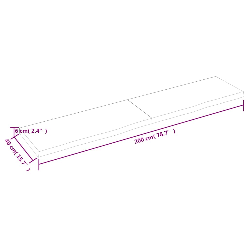 Sötétbarna kezelt tömör tölgyfa fali polc 200 x 40 x (2-6) cm 9