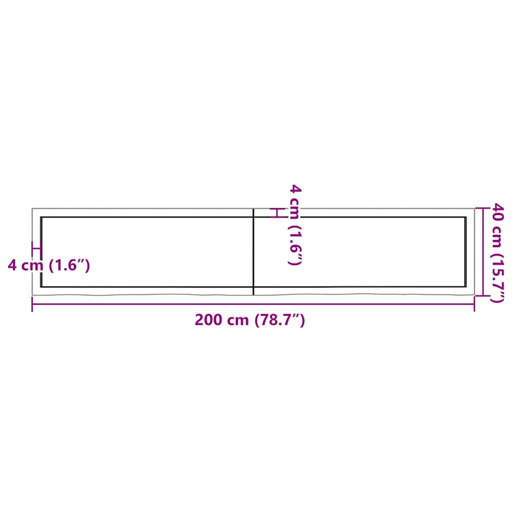 Sötétbarna kezelt tömör tölgyfa fali polc 200 x 40 x (2-6) cm 10