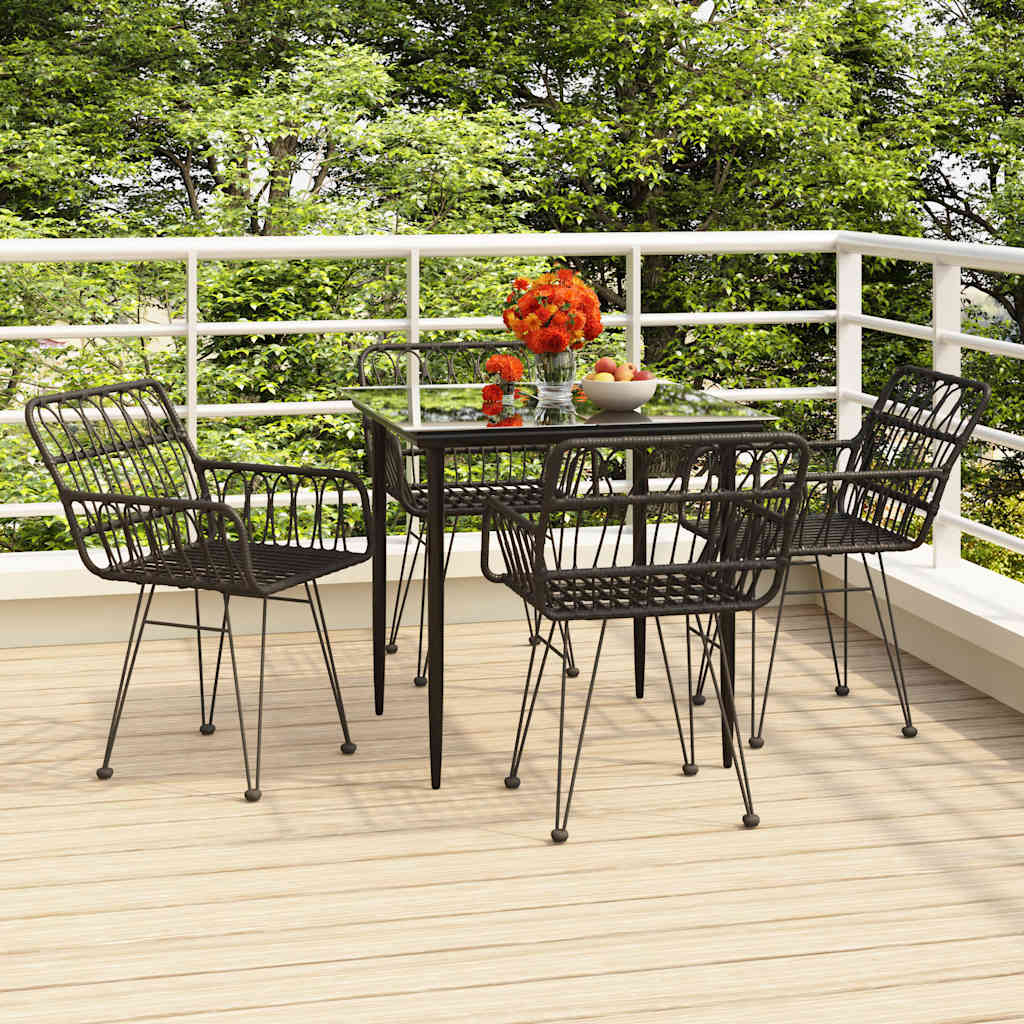 5 részes fekete polyrattan kerti étkezőgarnitúra
