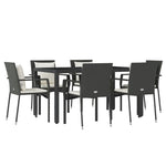 7 részes fekete polyrattan kerti étkezőgarnitúra párnával 3