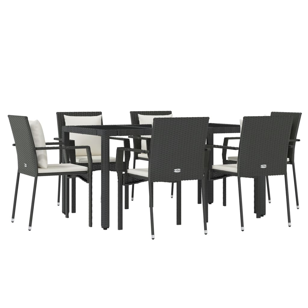 7 részes fekete polyrattan kerti étkezőgarnitúra párnával 3