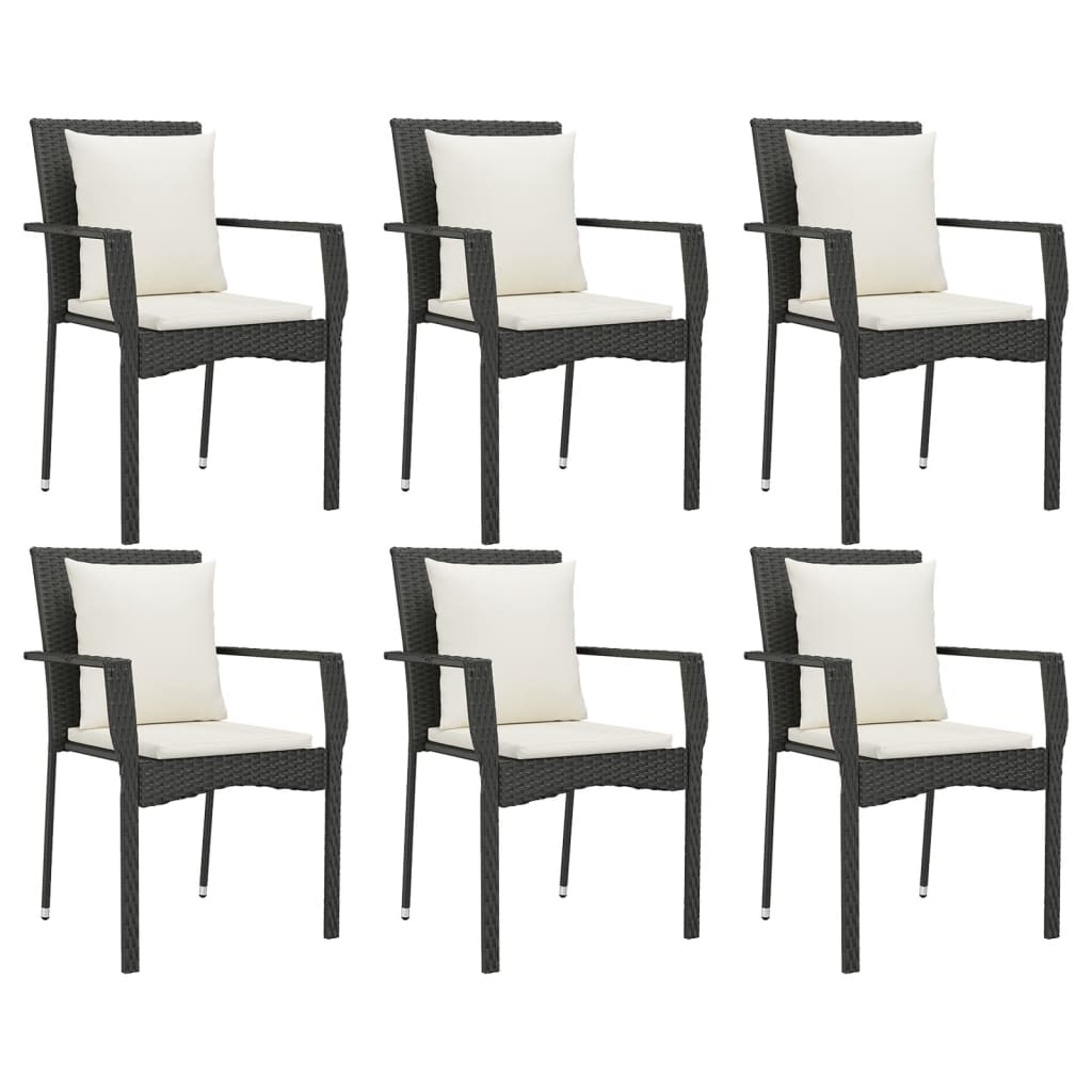 7 részes fekete polyrattan kerti étkezőgarnitúra párnával 4