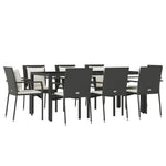 9 részes fekete polyrattan kerti étkezőgarnitúra párnákkal 3