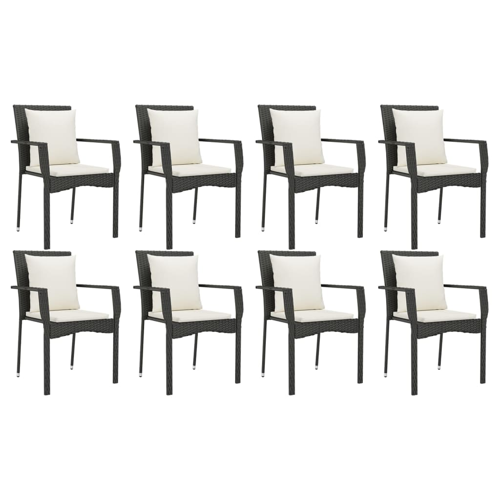 9 részes fekete polyrattan kerti étkezőgarnitúra párnákkal 4