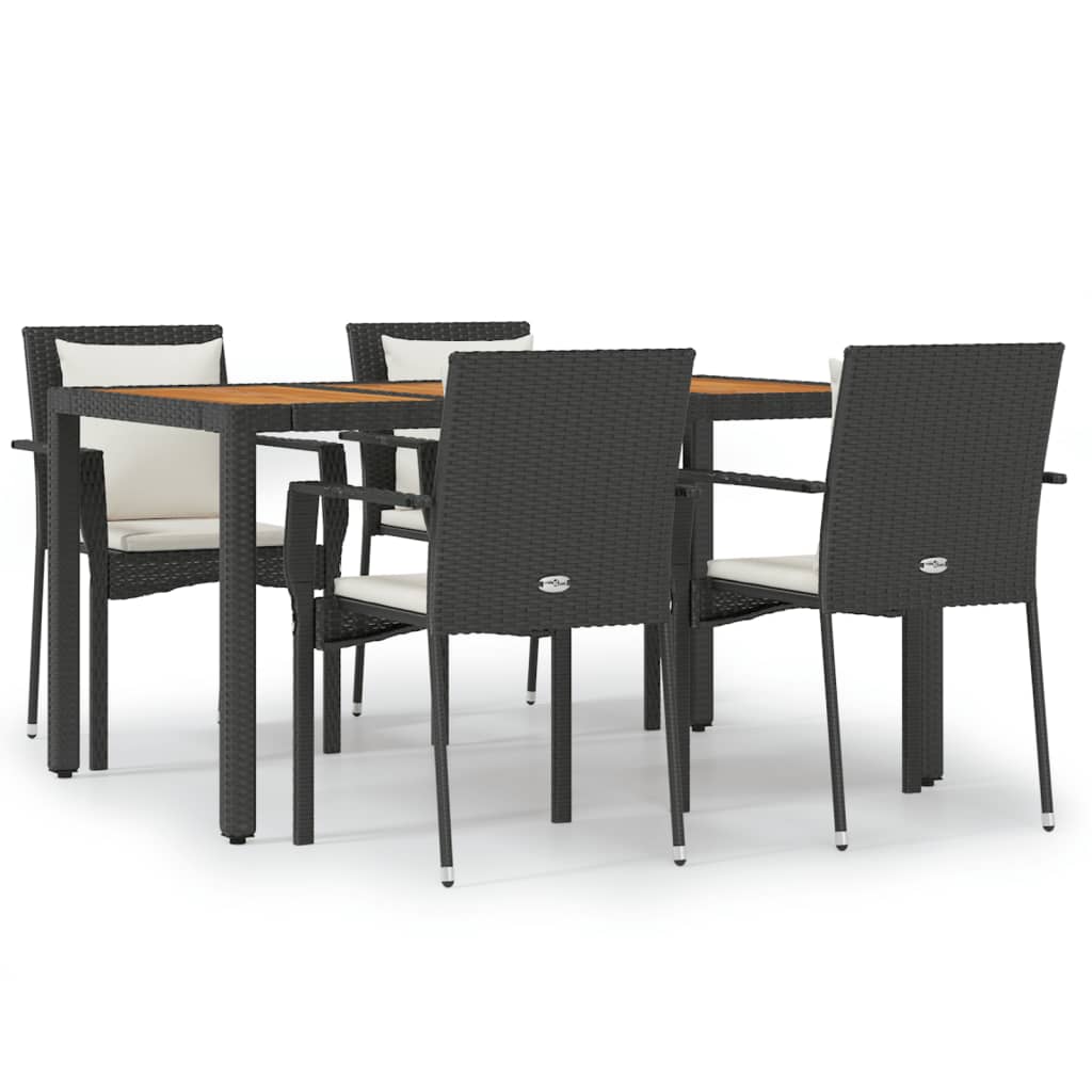 5 részes fekete polyrattan kerti étkezőgarnitúra párnákkal 2