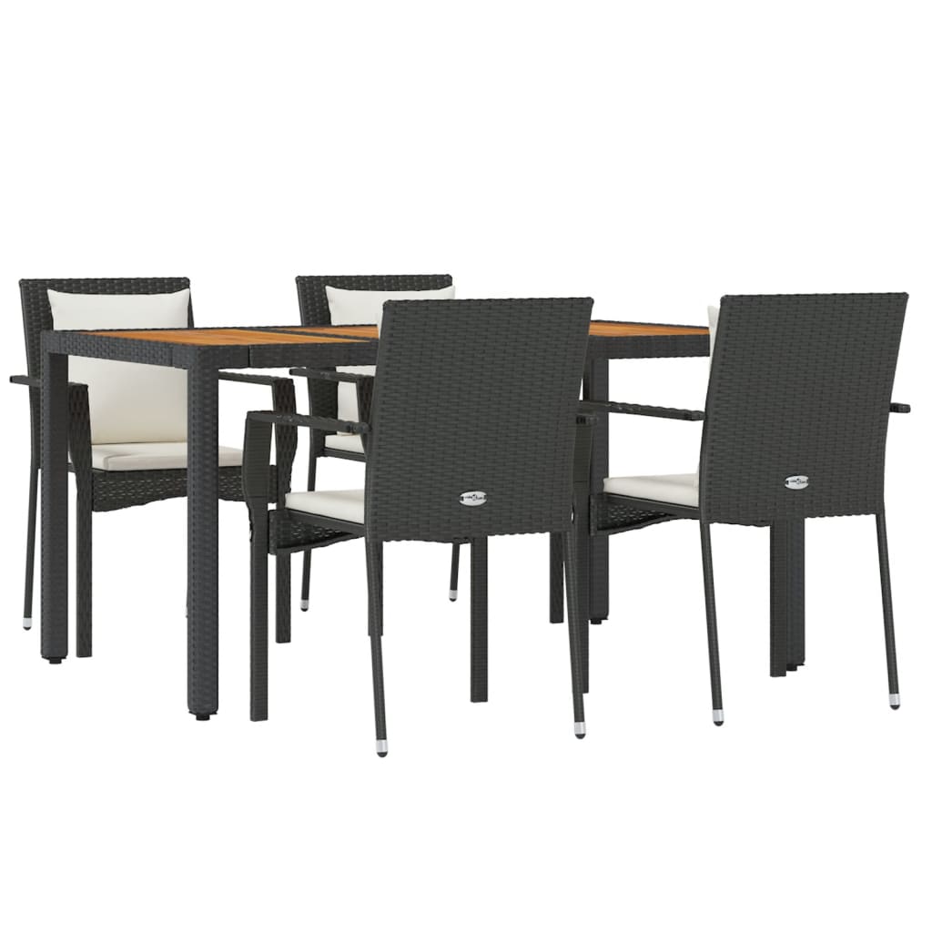 5 részes fekete polyrattan kerti étkezőgarnitúra párnákkal 3