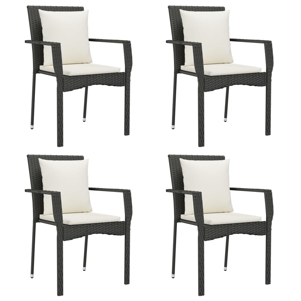 5 részes fekete polyrattan kerti étkezőgarnitúra párnákkal 4