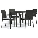 5 részes fekete polyrattan kerti étkezőgarnitúra párnákkal 2
