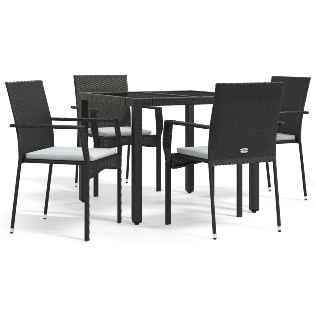 5 részes fekete polyrattan kerti étkezőgarnitúra párnákkal 2