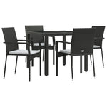 5 részes fekete polyrattan kerti étkezőgarnitúra párnákkal 3