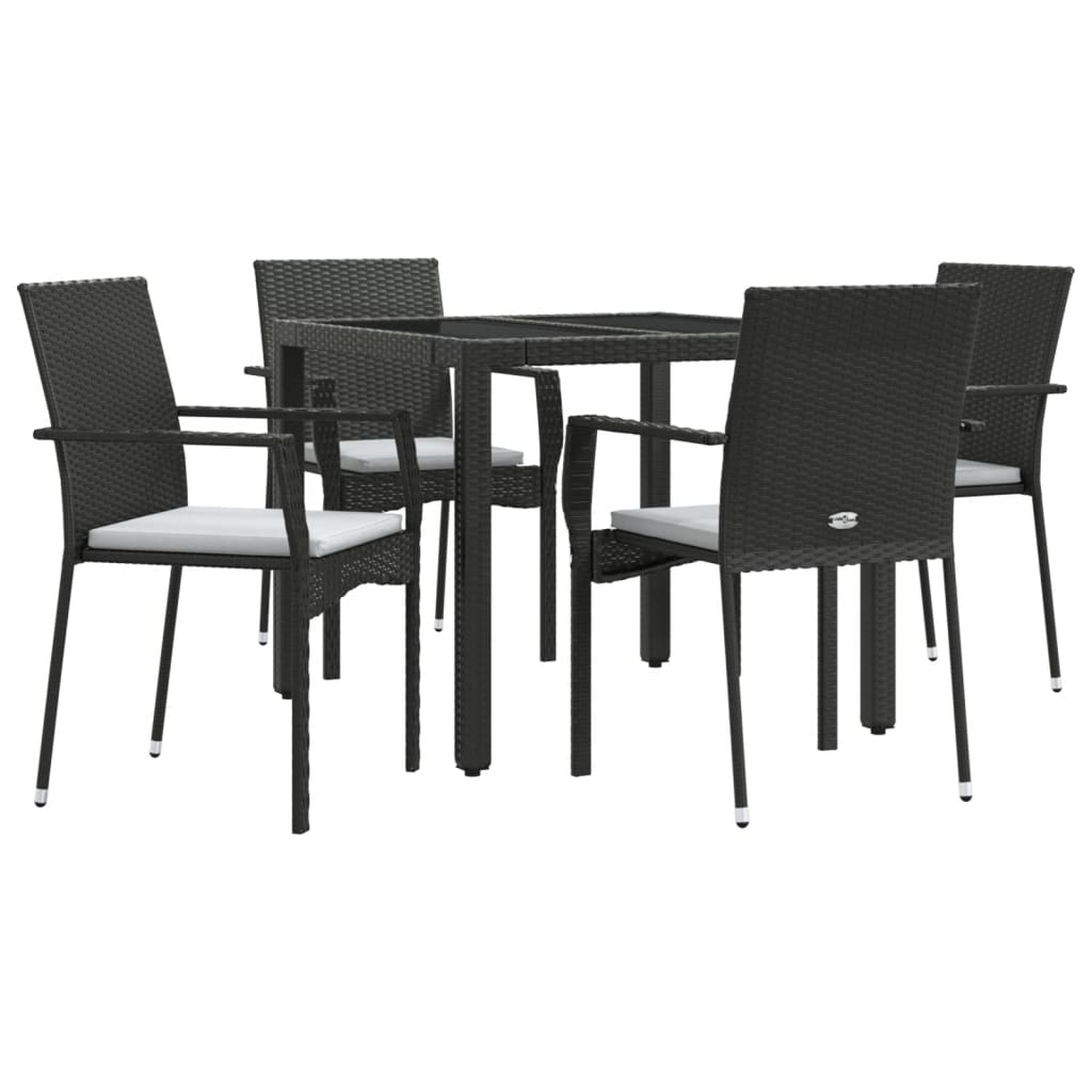 5 részes fekete polyrattan kerti étkezőgarnitúra párnákkal 3