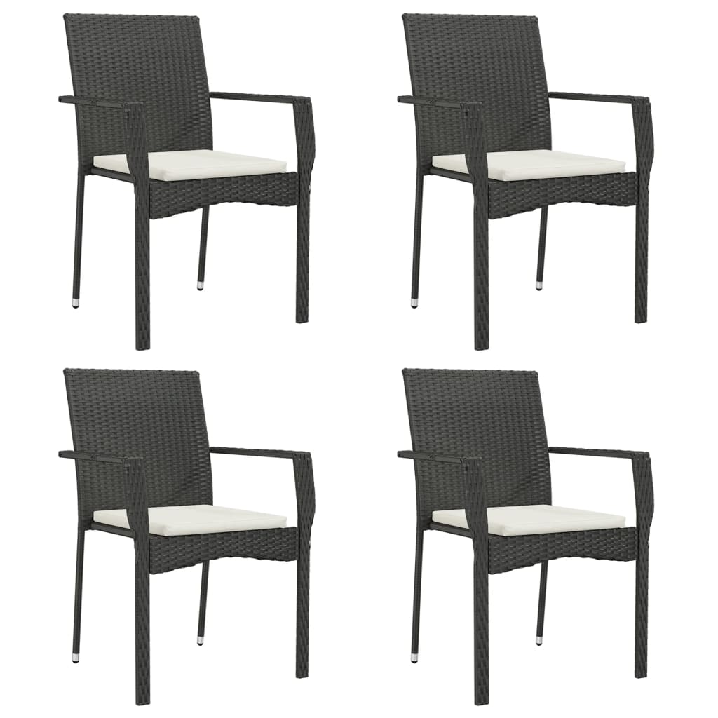 5 részes fekete polyrattan kerti étkezőgarnitúra párnákkal 4