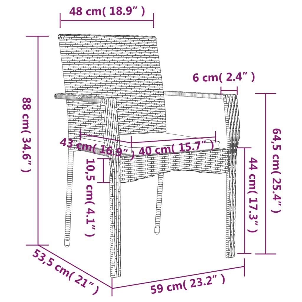 5 részes fekete polyrattan kerti étkezőgarnitúra párnákkal 10