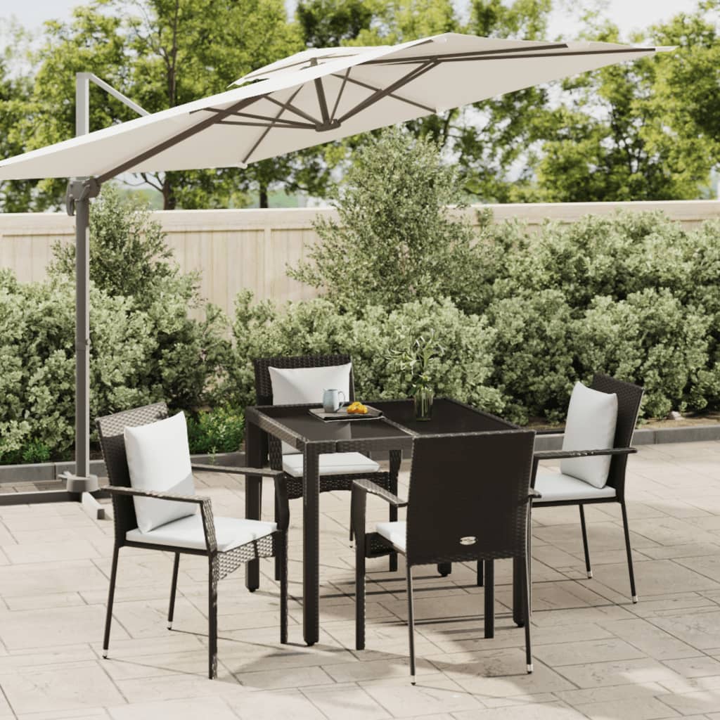 5 részes fekete polyrattan kerti étkezőgarnitúra párnákkal