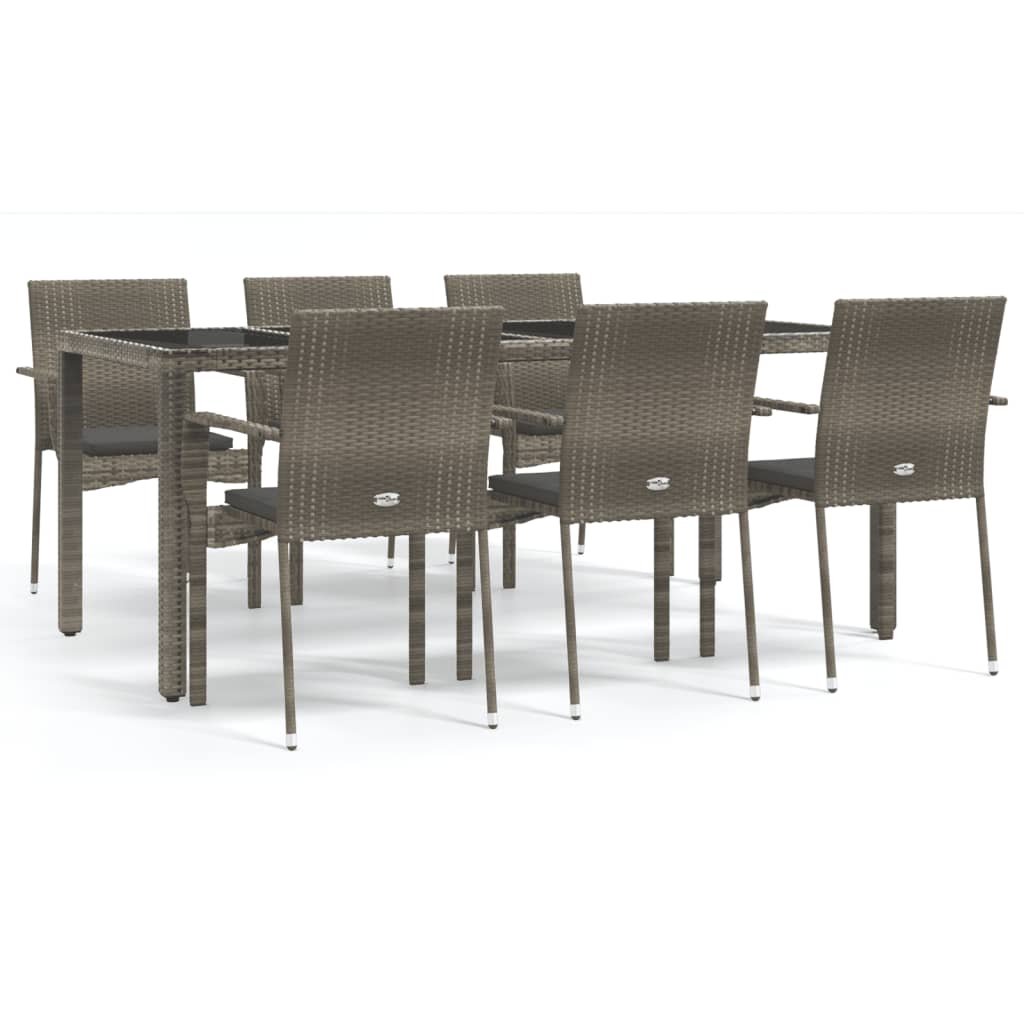 7 részes szürke polyrattan kerti étkezőgarnitúra párnával 2