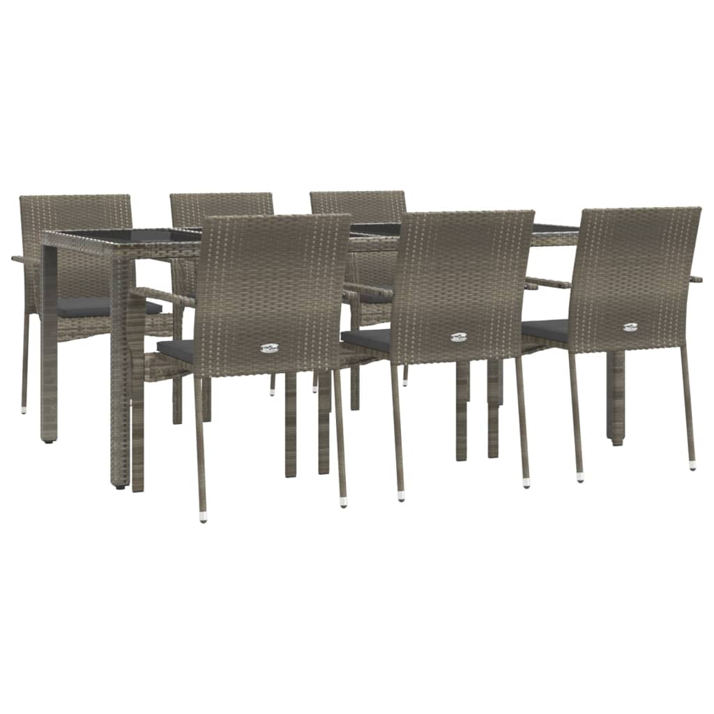 7 részes szürke polyrattan kerti étkezőgarnitúra párnával 3