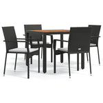 5 részes fekete polyrattan kerti étkezőgarnitúra párnákkal 2