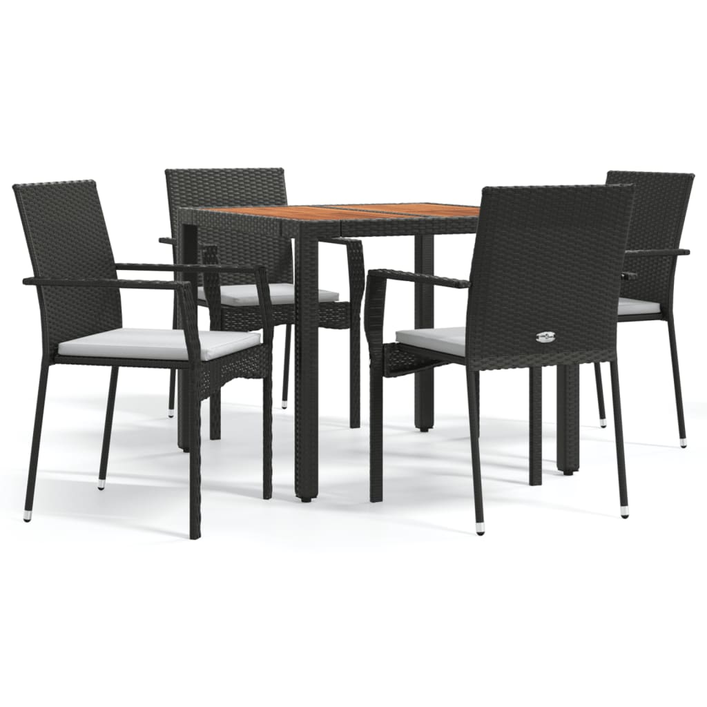 5 részes fekete polyrattan kerti étkezőgarnitúra párnákkal 2