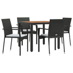 5 részes fekete polyrattan kerti étkezőgarnitúra párnákkal 3