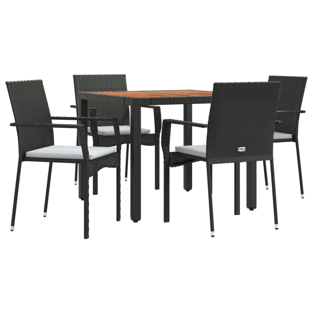 5 részes fekete polyrattan kerti étkezőgarnitúra párnákkal 3