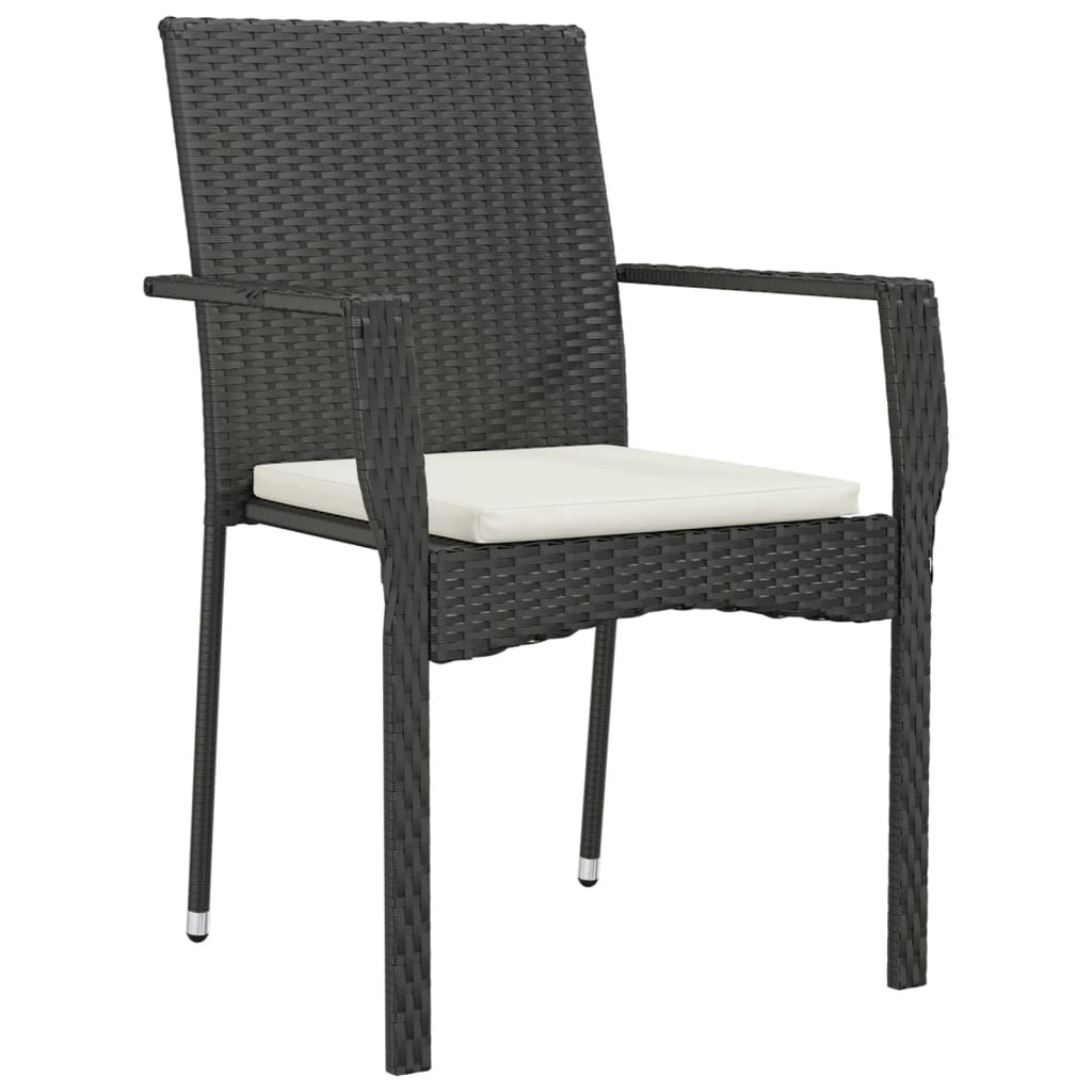 5 részes fekete polyrattan kerti étkezőgarnitúra párnákkal 5