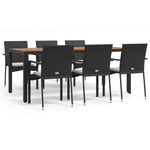7 részes fekete polyrattan kerti étkezőgarnitúra párnával 2