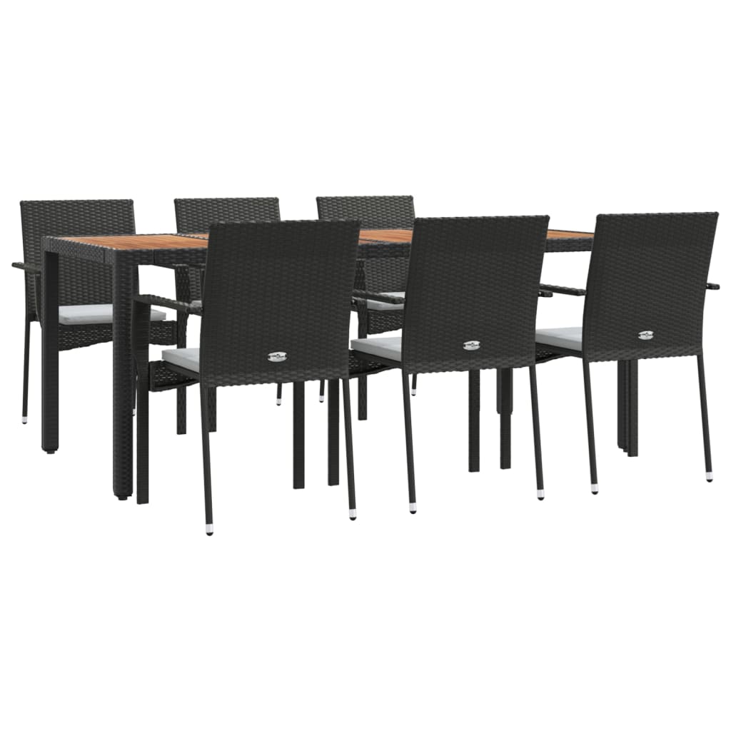 7 részes fekete polyrattan kerti étkezőgarnitúra párnával 3