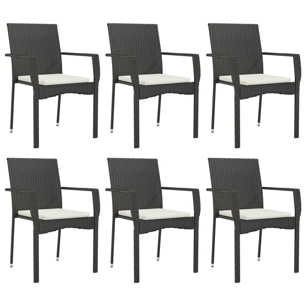 7 részes fekete polyrattan kerti étkezőgarnitúra párnával 4