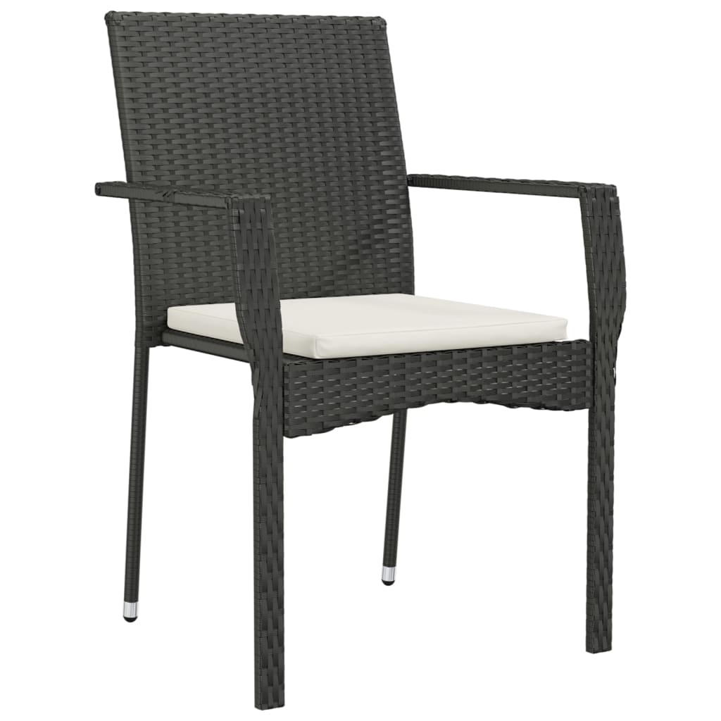 7 részes fekete polyrattan kerti étkezőgarnitúra párnával 5
