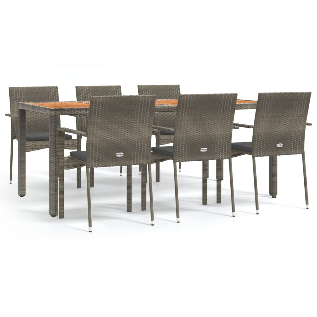 7 részes szürke polyrattan kerti étkezőgarnitúra párnával 2