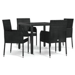 5 részes fekete polyrattan kerti étkezőgarnitúra párnákkal 2