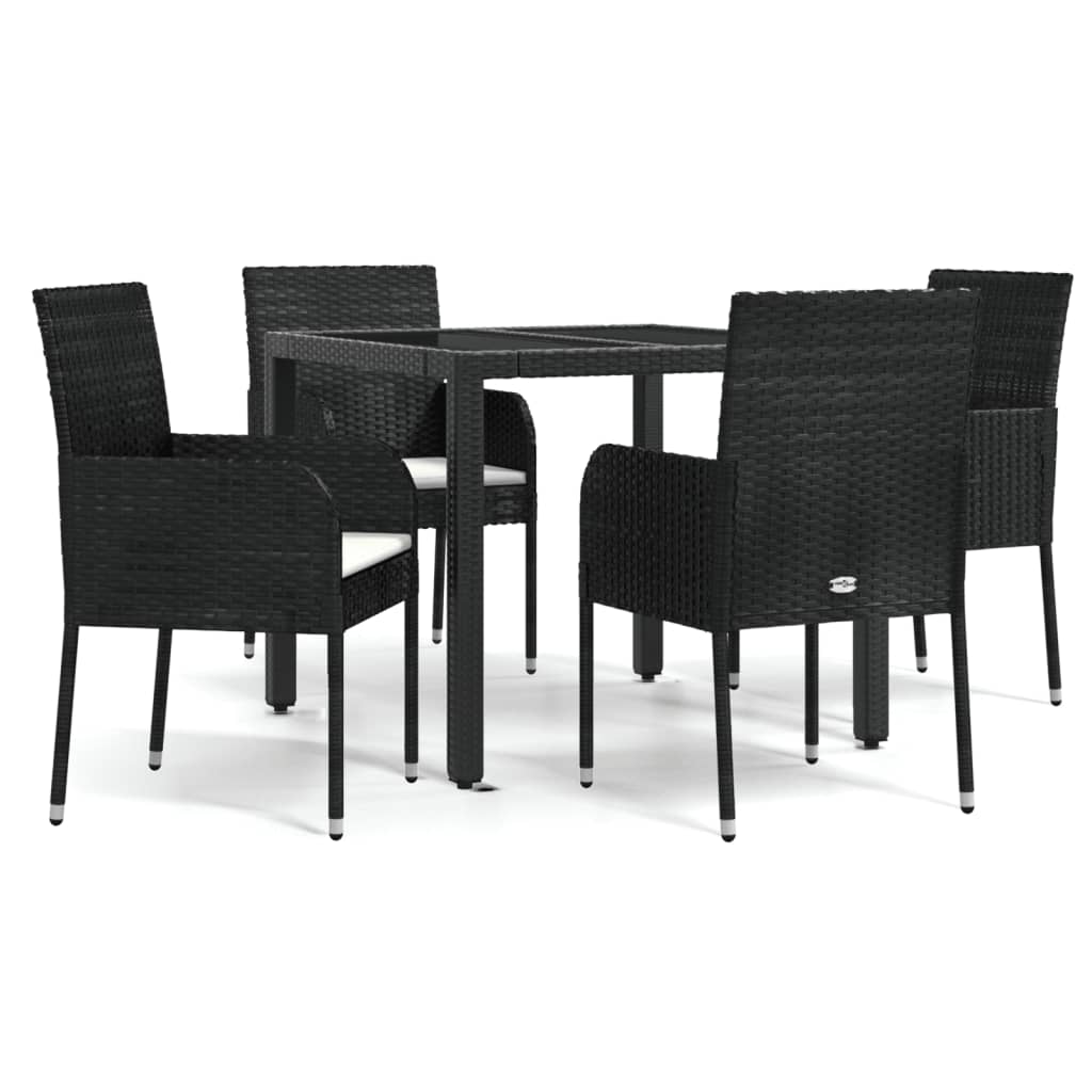 5 részes fekete polyrattan kerti étkezőgarnitúra párnákkal 2