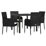 5 részes fekete polyrattan kerti étkezőgarnitúra párnákkal 3