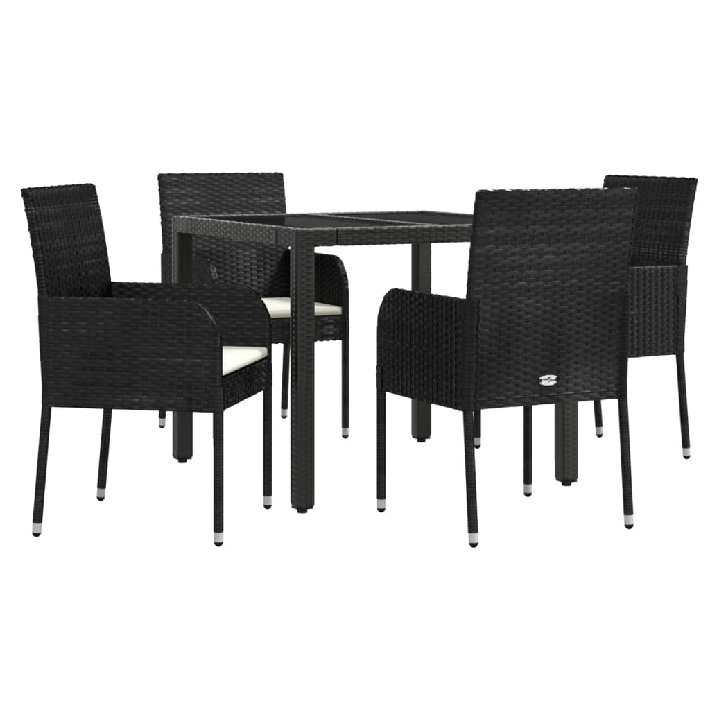 5 részes fekete polyrattan kerti étkezőgarnitúra párnákkal 3