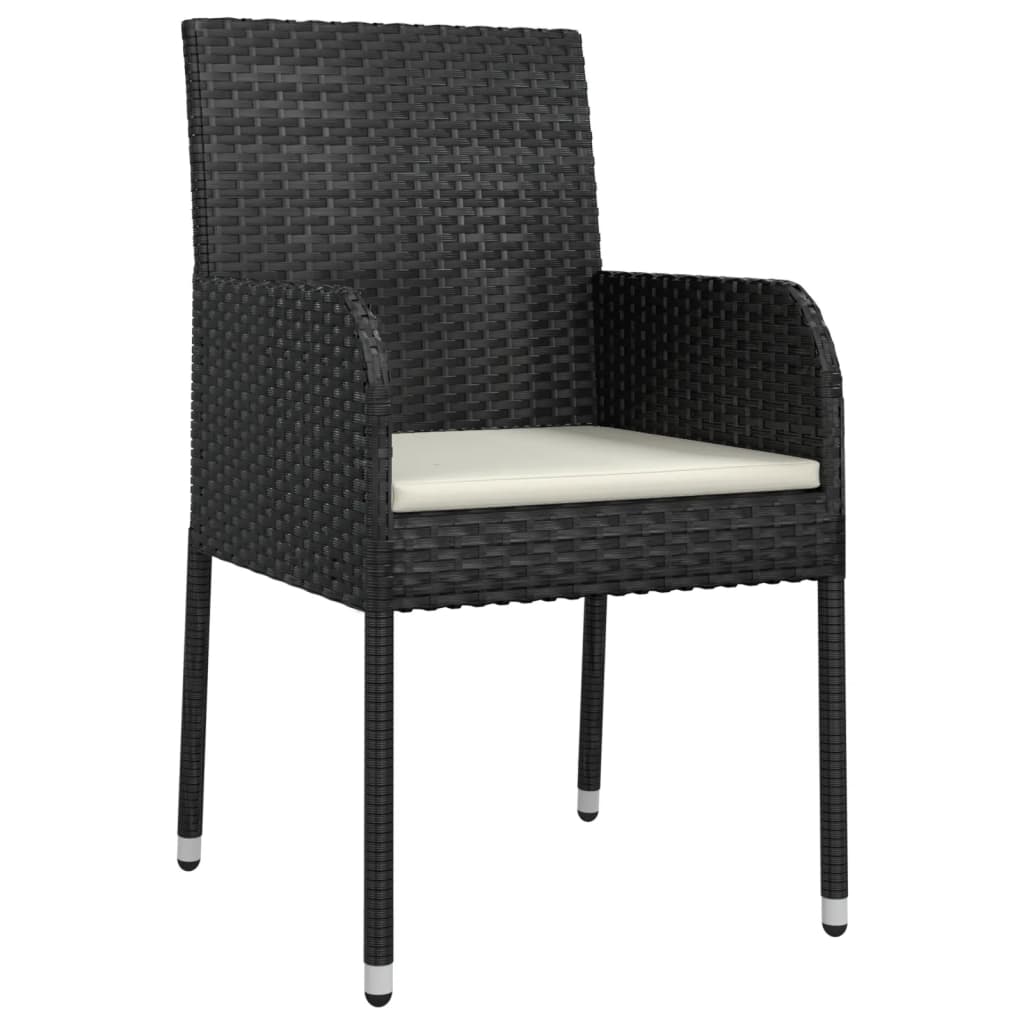 5 részes fekete polyrattan kerti étkezőgarnitúra párnákkal 5