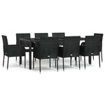 9 részes fekete polyrattan kerti étkezőgarnitúra párnákkal 2